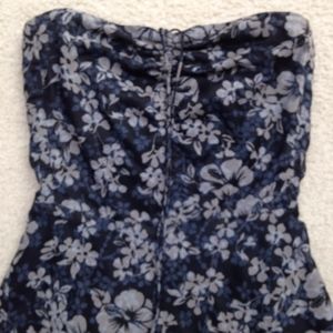 J Crew Strapless Blue Floral Dress, Size 0